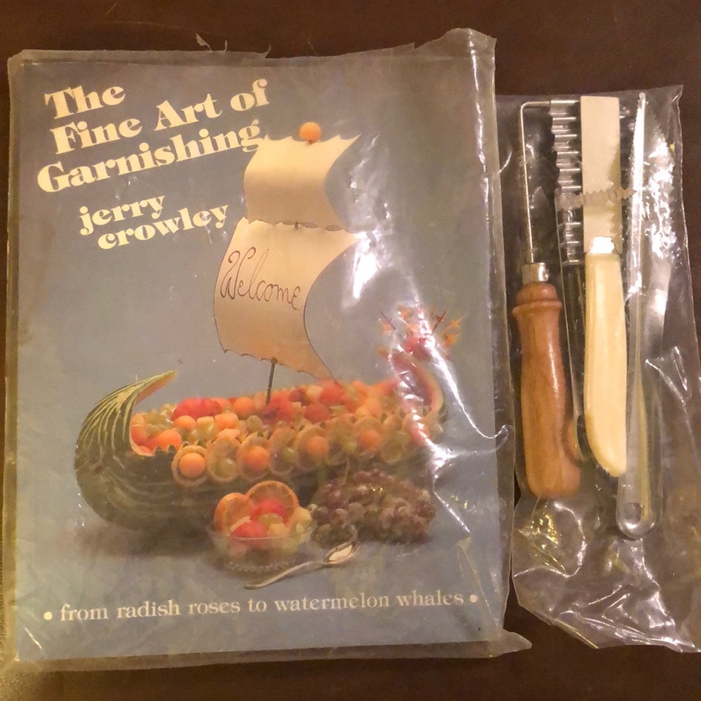 Vintage “ The Fine Art of Garnishing” by Jerry Crowley Book AND Tool kit. 1982